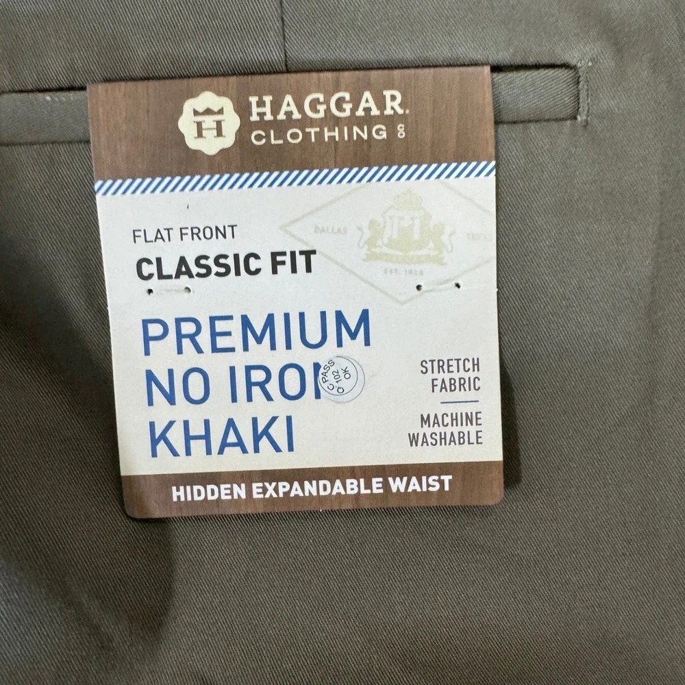 NWT Haggar Pants Mens 42x30 Brown Premium No Iron Classic Fit Stretch Flat Front
